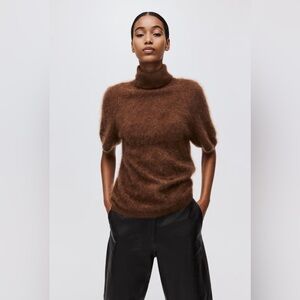 BROWN BRUSHED CASHMERE TURTLENECK TOP NWT SZ SMALL